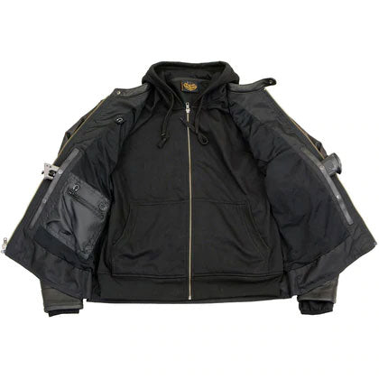 Men’s Black Leather ‘Utility Pocket’ Vented Jacket | Removable Hoodie Outwear | Full Grain Apparel