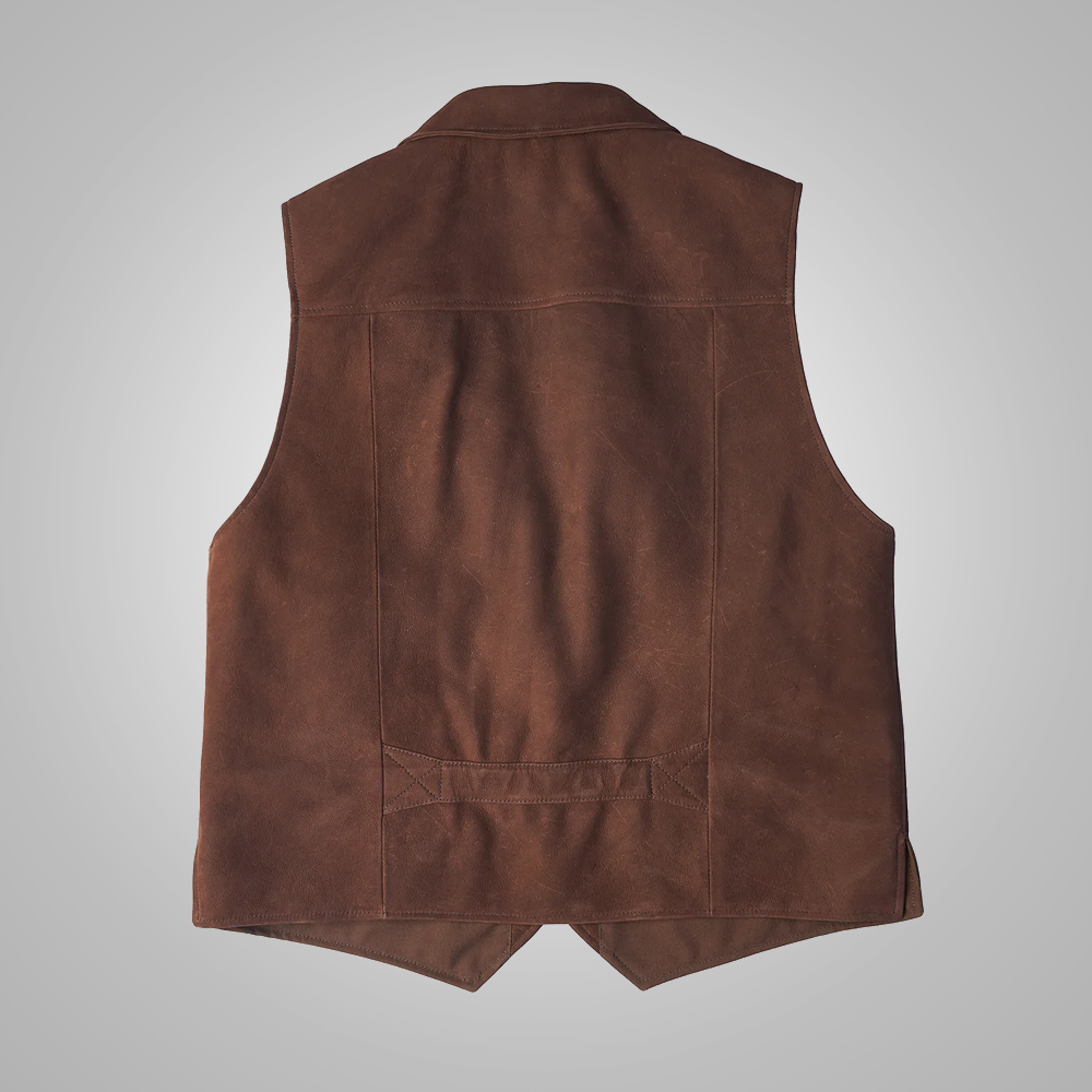 Men’s "Utility Commander" Vest | Premium Brown Grain Leather | Multi-Pocket Tactical Safari Waistcoat | Full Grain Apparel