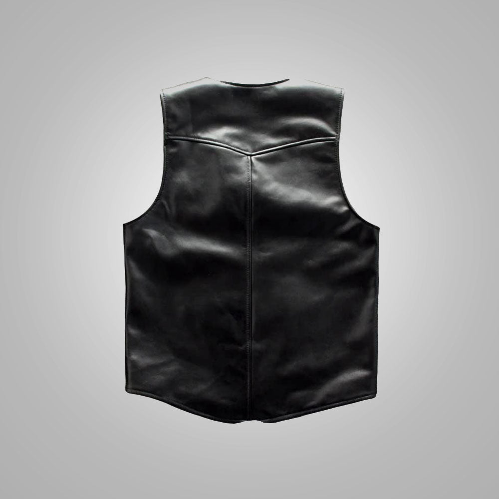 Men’s "Midnight Frontier" Western Vest | Premium Black Sheepskin | Genuine Leather Cowboy Waistcoat with Western Yoke | Full Grain Apparel