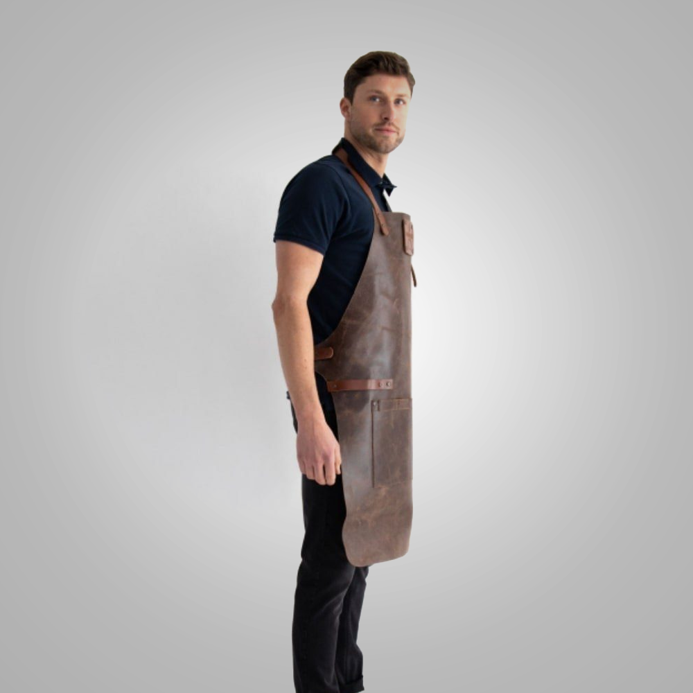 Mandil de longitud completa para hombre "Maestro Artesano" | Piel de oveja auténtica marrón nueva hecha a mano | Piel protectora resistente y genuina | Prenda de cuero de plena flor
