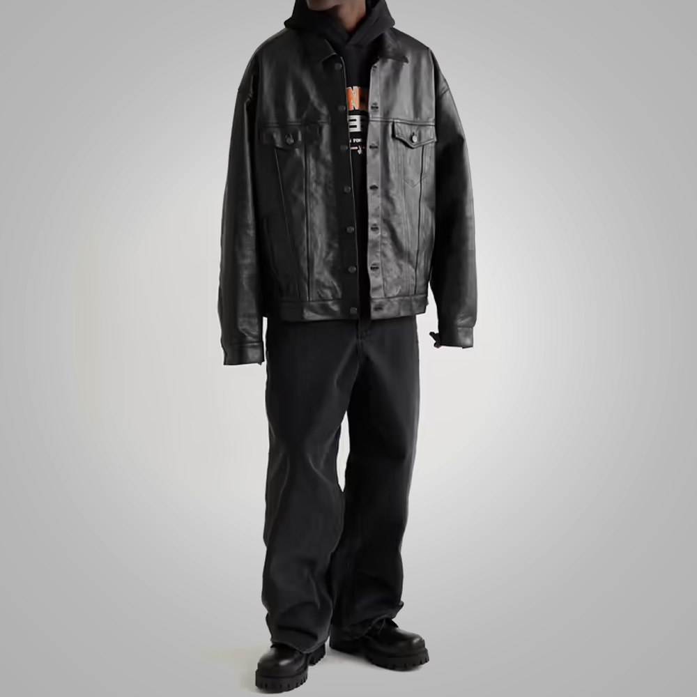 Chaqueta Trucker de piel de cabra "Special Ops" para hombre | Ante negro de primera calidad | Chaqueta de invierno de cuero genuino estilo táctico | Prenda de plena flor