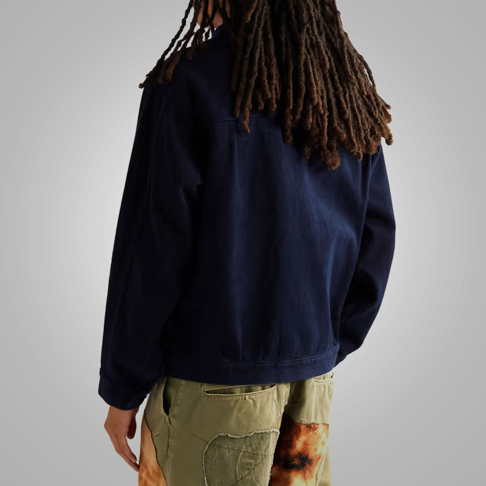 Men’s "Indigo Horizon" Suede Trucker | Premium Navy Blue Goatskin Suede | Genuine Soft Leather Classic Sport Coat | Full Grain Apparel