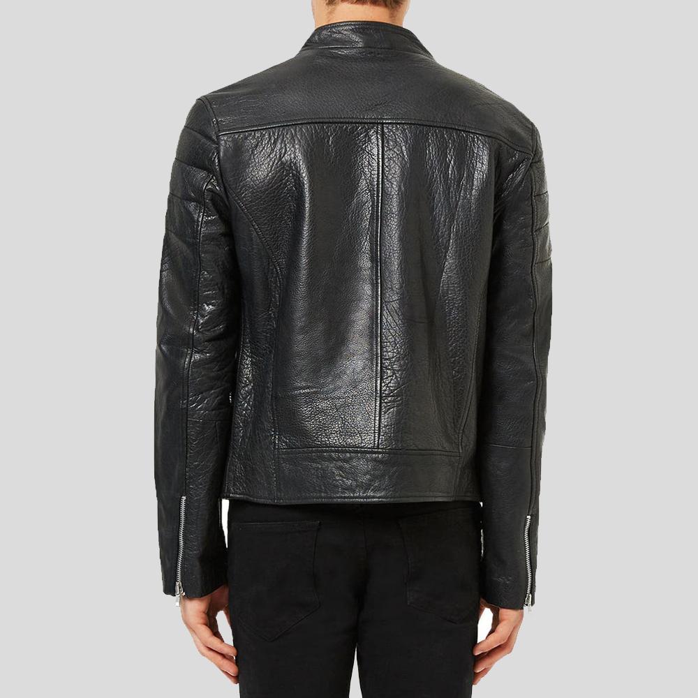 Men’s Barret Black Motorcycle Leather Jacket | Premium Sheepskin Racer | Full Grain Apparel