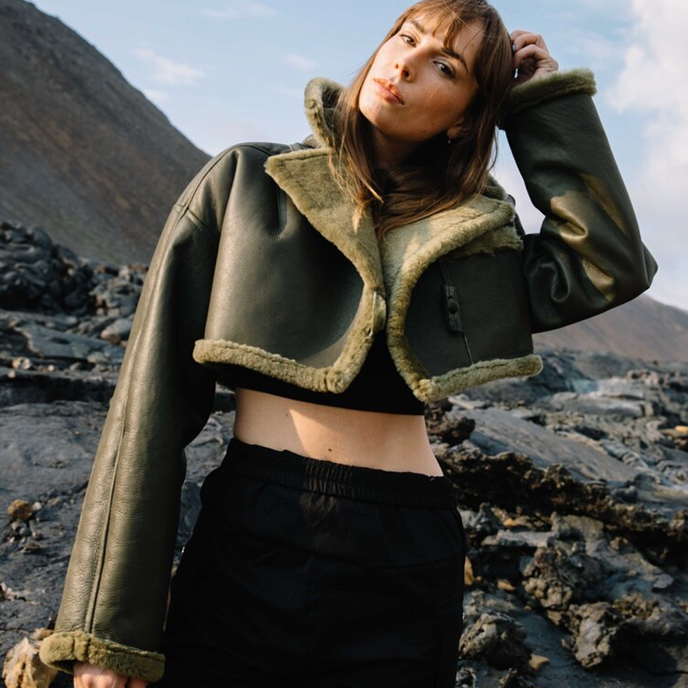 Women’s "Emerald Altitude" B3 | Premium Green Sheepskin | Faux Fur Shearling Flight Bomber Jacket | Full Grain Apparel