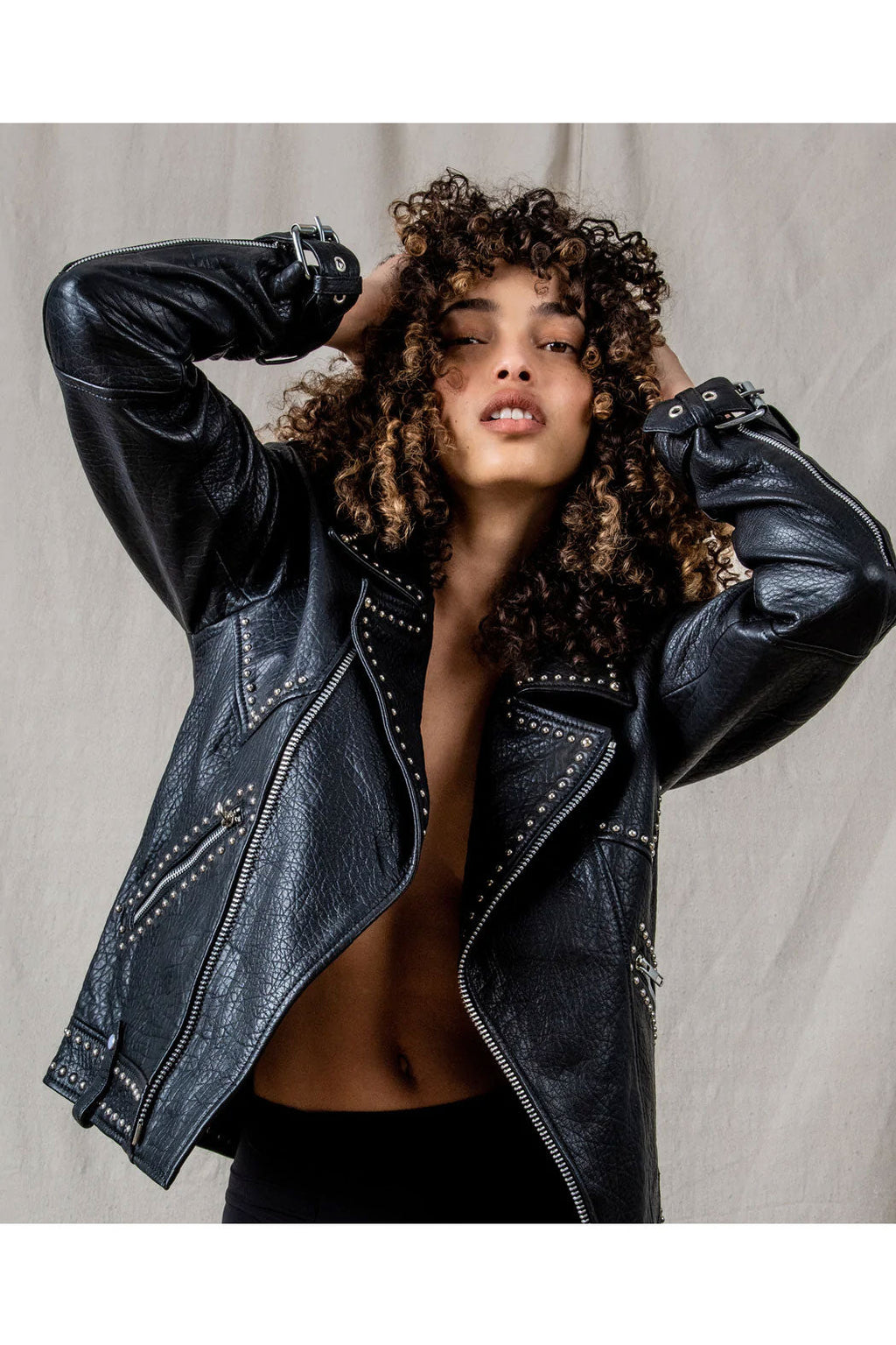 Women’s "Dark Star" Moto Jacket | Premium Black Lambskin | Precision Silver Spikes & Studded Biker | Full Grain Apparel