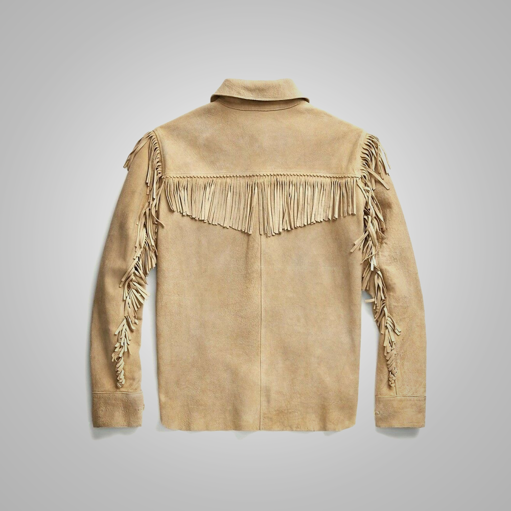 Men’s "Sacred Mesa" Western Jacket | Premium Tan-Brown Suede | Hand-Beaded & Fringed Native Heritage Coat | Full Grain Apparel