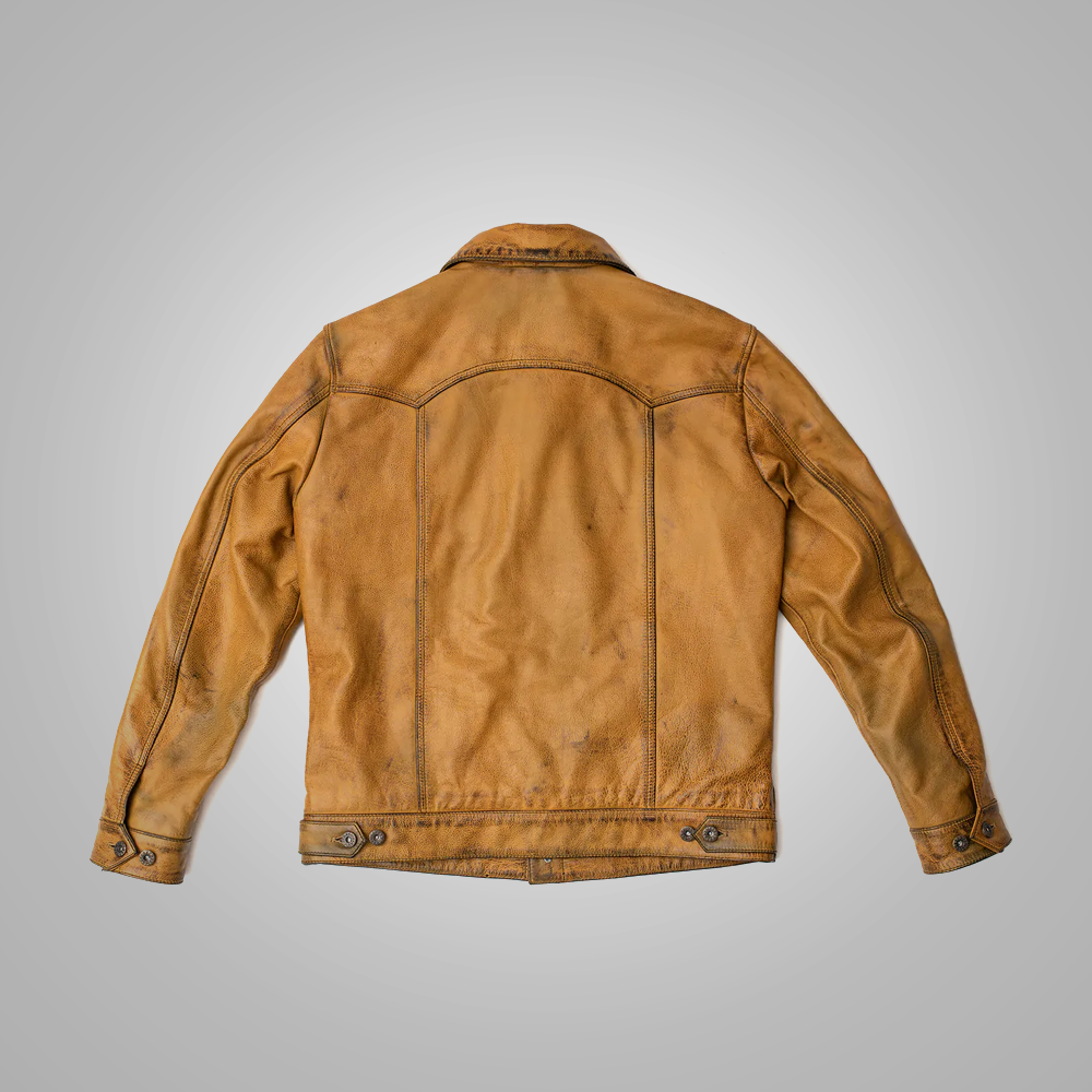 Men’s "Forge-Master" Utility Jacket | Premium Brown Distressed Leather | Four-Button Pocket Heritage Field Coat | Full Grain Apparel