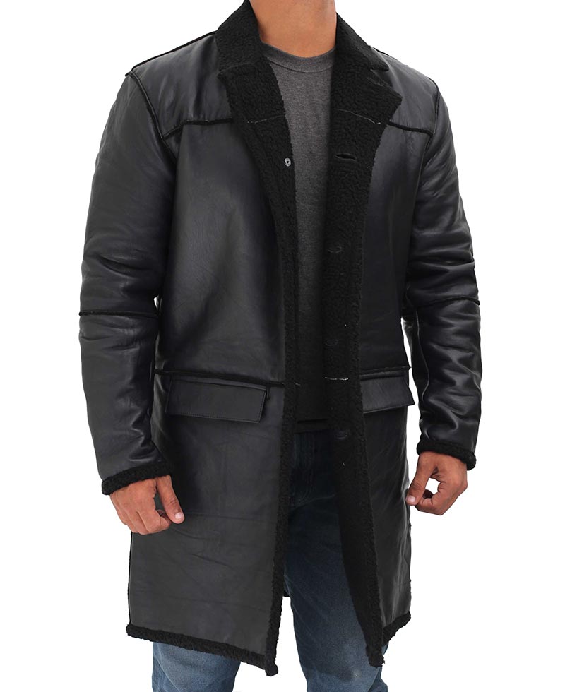 Men’s Premium Black Shearling Leather Winter Coat | Full Grain Apparel