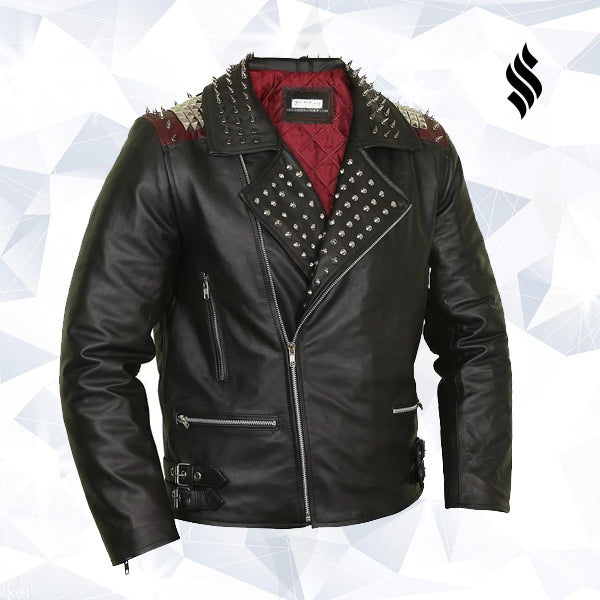 The "Crimson Edge" Biker Jacket | Black Leather & Red Quilted Interior | Full Grain Apparel