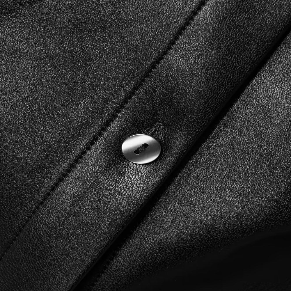 Women’s "Second-Skin" Leather Shirt | Premium Black Napa Sheepskin | Smooth-Sleeve Slim Fit Button-Down | Full Grain Apparel