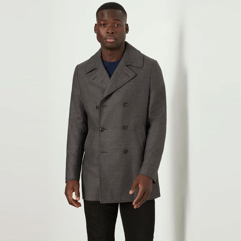 Men’s "Harbor Master" Hybrid Peacoat | Heather Grey Heavy-Duty Fleece & Navy Trim | Full Grain Apparel