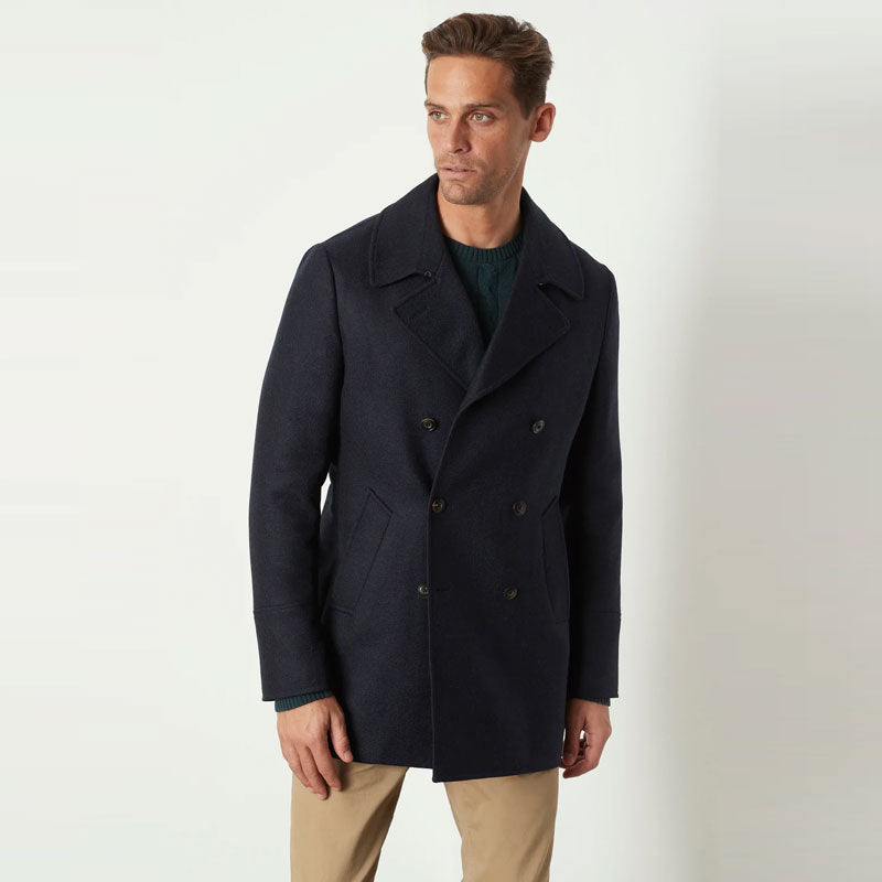 Men’s "Midnight Naval" Hybrid Peacoat | Black Melton Wool & Deep Navy Accents | Full Grain Apparel
