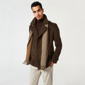 Men’s "Canyon Hearth" Fleece Peacoat | Rich Earth Brown | Double-Breasted Thermal Overcoat | Full Grain Apparel