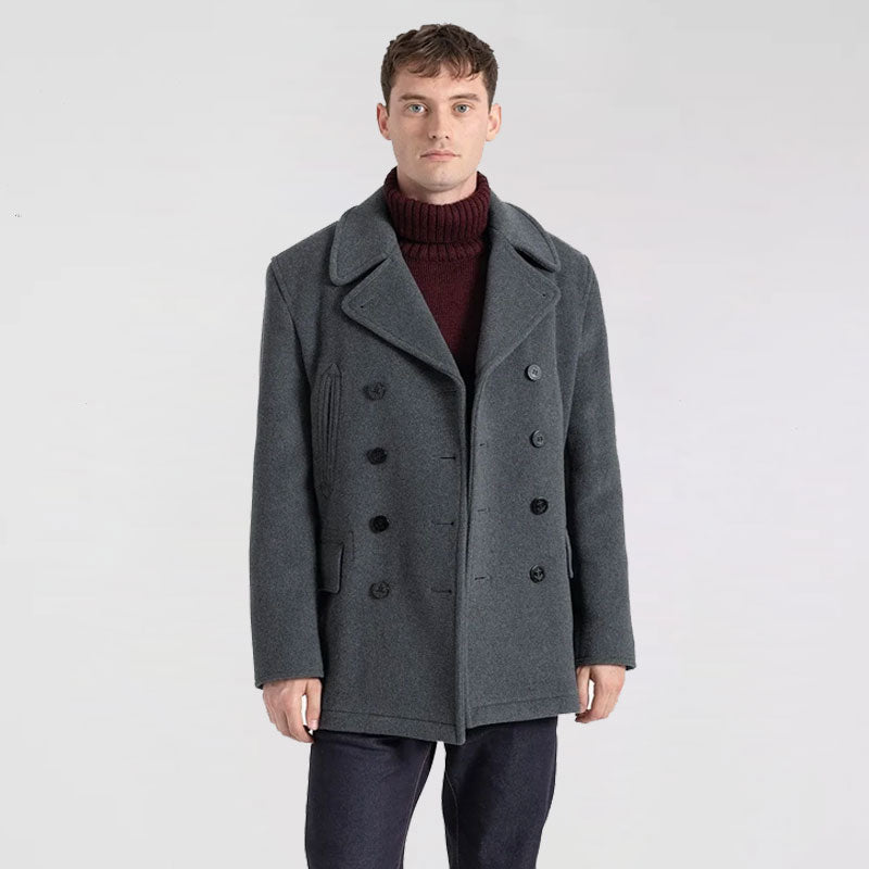 Men’s "Graphite Commander" Peacoat | Premium Charcoal Grey Melton Wool | Double-Breasted Naval Overcoat | Full Grain Apparel