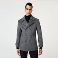 Men’s "Silver Mist" Fleece Peacoat | Heather Grey Marle | Double-Breasted Thermal Overcoat | Full Grain Apparel
