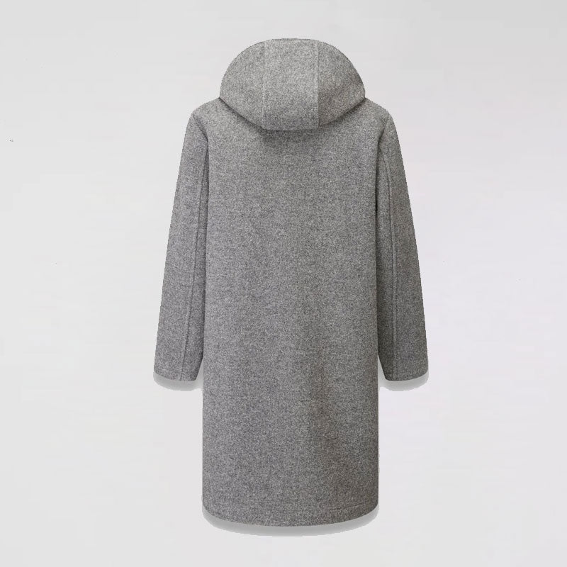 Men’s "Silver Slate" Long Peacoat | Graphite Grey Thermal Fleece | Extended Length Double-Breasted Overcoat | Full Grain Apparel