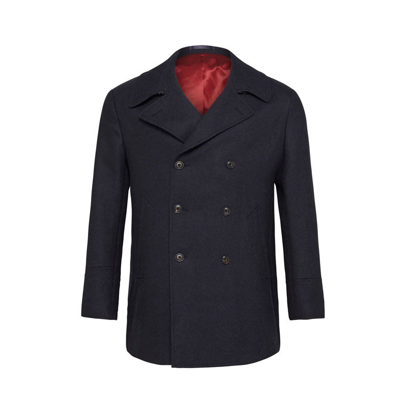 Men’s "Midnight Naval" Hybrid Peacoat | Black Melton Wool & Deep Navy Accents | Full Grain Apparel