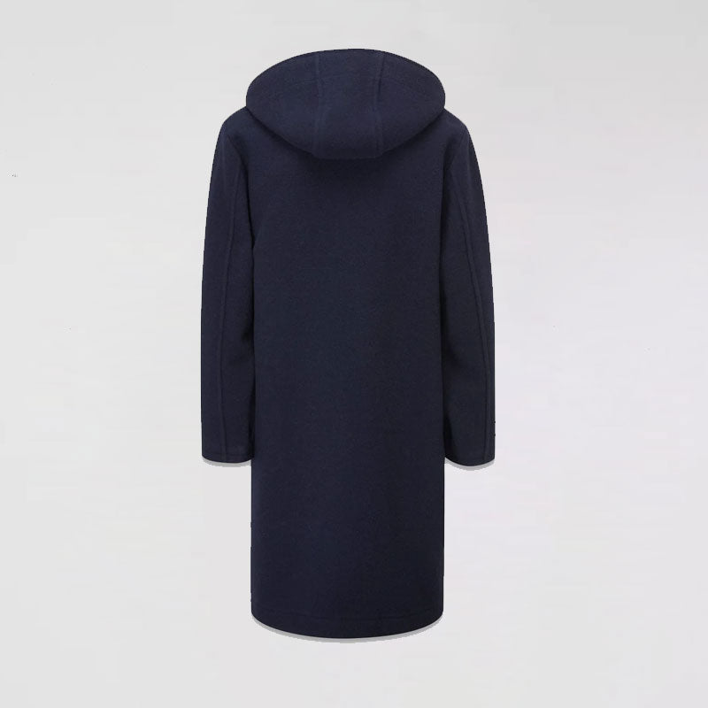 Men’s "Midnight Vanguard" Long Peacoat | Deep Navy Thermal Fleece | Extended Length Double-Breasted Overcoat | Full Grain Apparel