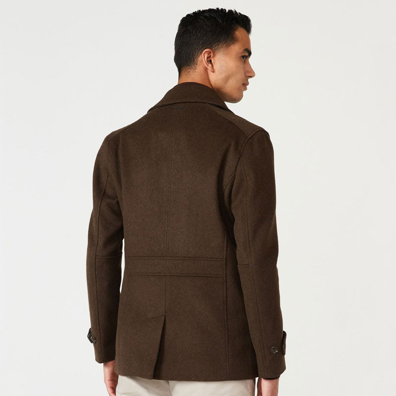 Men’s "Canyon Hearth" Fleece Peacoat | Rich Earth Brown | Double-Breasted Thermal Overcoat | Full Grain Apparel