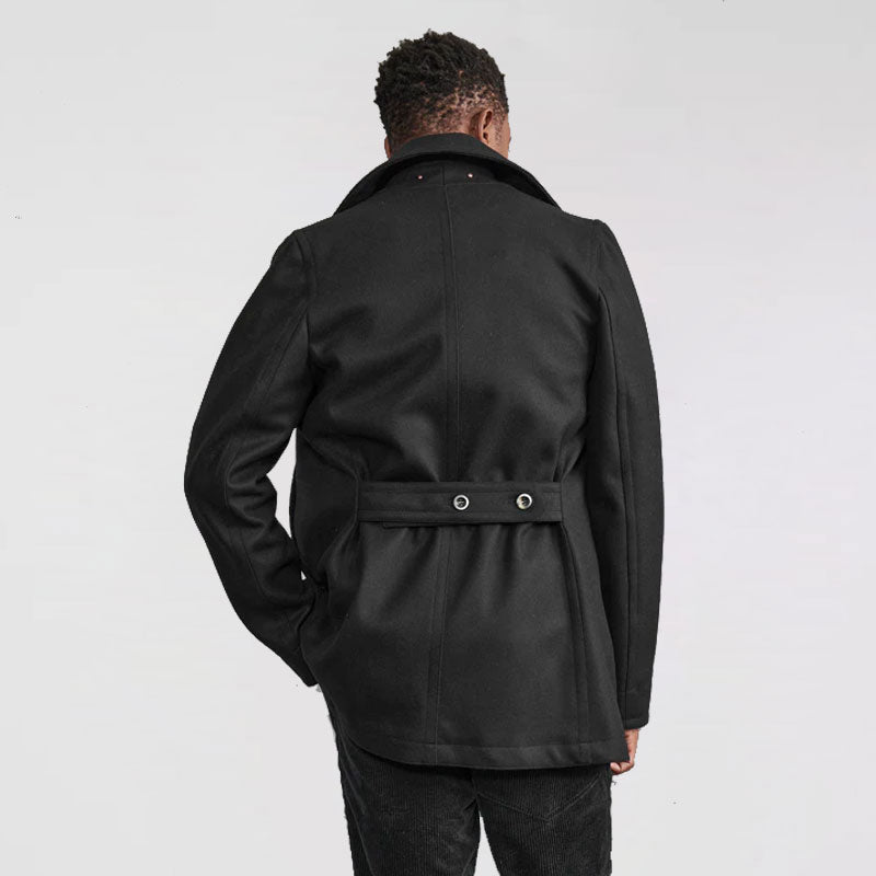 Men’s "Midnight Commander" Peacoat | Premium Black Melton Wool | Double-Breasted Heritage Overcoat | Full Grain Apparel