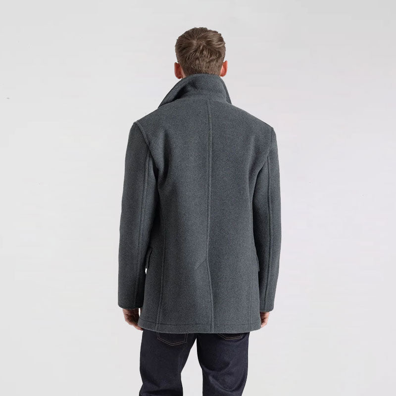 Men’s "Graphite Commander" Peacoat | Premium Charcoal Grey Melton Wool | Double-Breasted Naval Overcoat | Full Grain Apparel