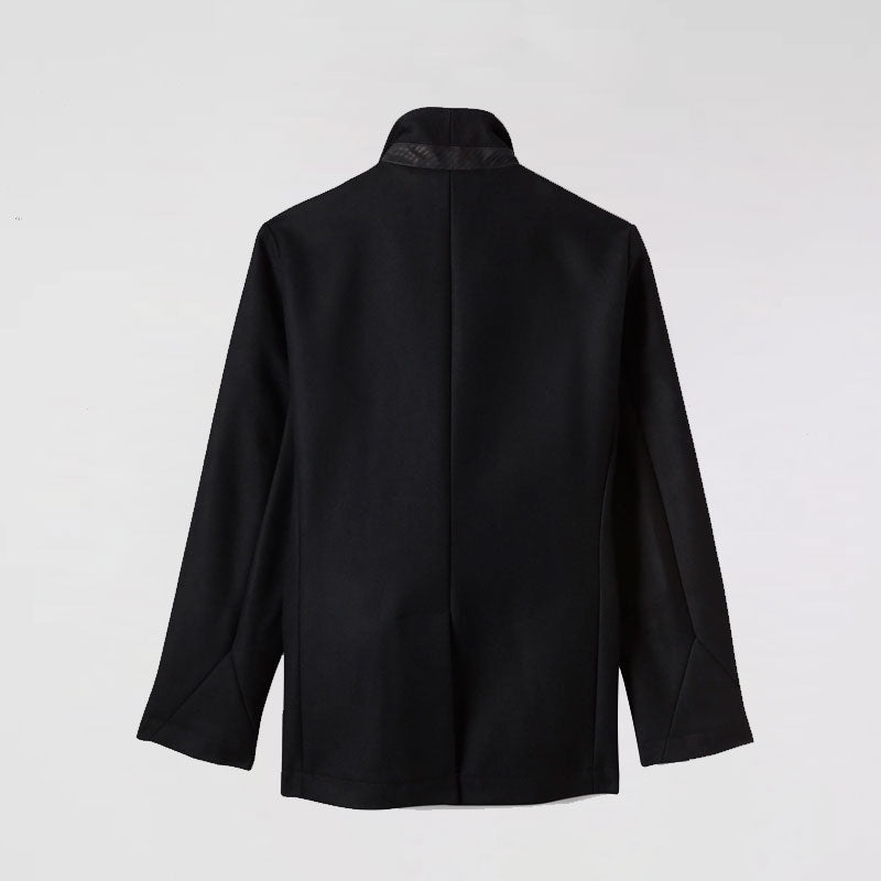 Men’s "Midnight Dual-Tone" Peacoat | Black & Navy Hybrid Fleece | Double-Breasted Thermal Overcoat | Full Grain Apparel