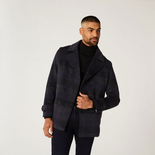 Trenca de lana "Admiral" azul marino para hombre | Lana Melton de primera calidad | Abrigo cruzado clásico | Full Grain Apparel