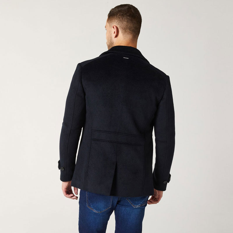 Men’s "Midnight Arctic" Peacoat | Black Heavy-Duty Fleece with Navy Blue Accents | Full Grain Apparel