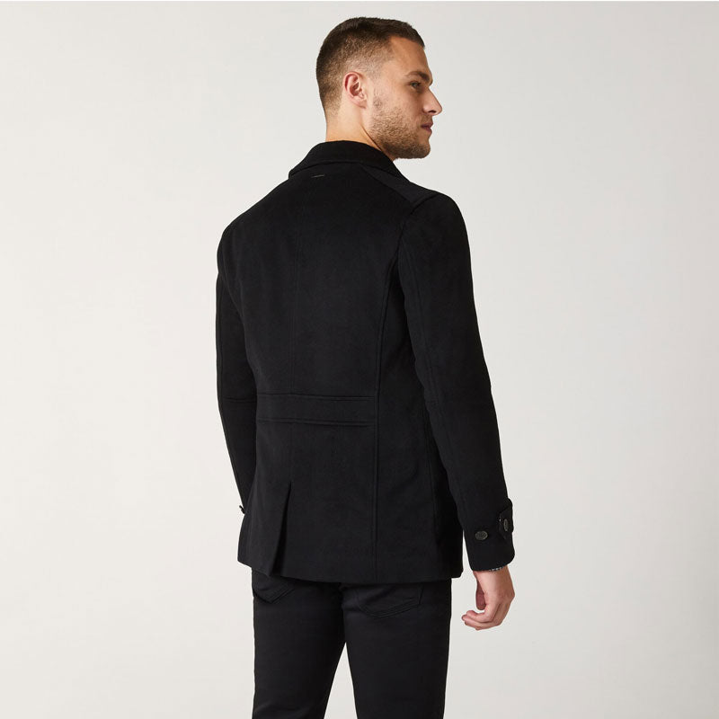 Men’s "Midnight Naval" Hybrid Peacoat | Black Melton Wool & Deep Navy Accents | Full Grain Apparel