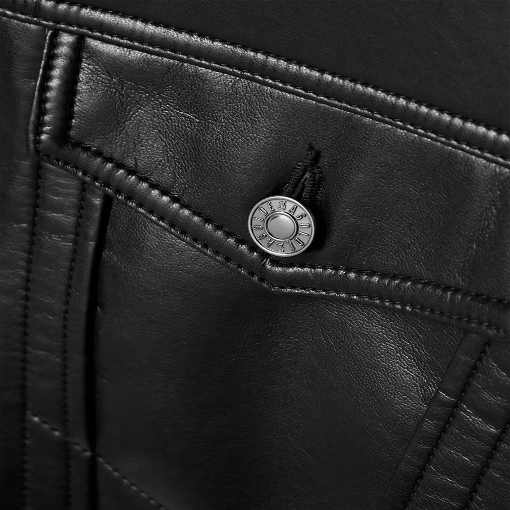 Women’s "Neo-Classic" Leather-Blend Shirt | Sleek Pitch Black Finish | Smooth Minimalist Button-Down | Full Grain Apparel