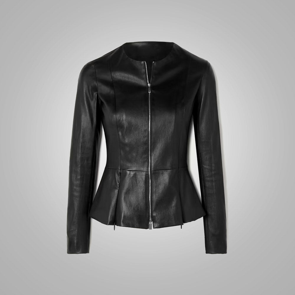 Women’s "Aero-Sculpt" Hybrid Shirt | Black Napa Leather & Stretch Cotton | Concealed Zip Technical Leather Top | Full Grain Apparel