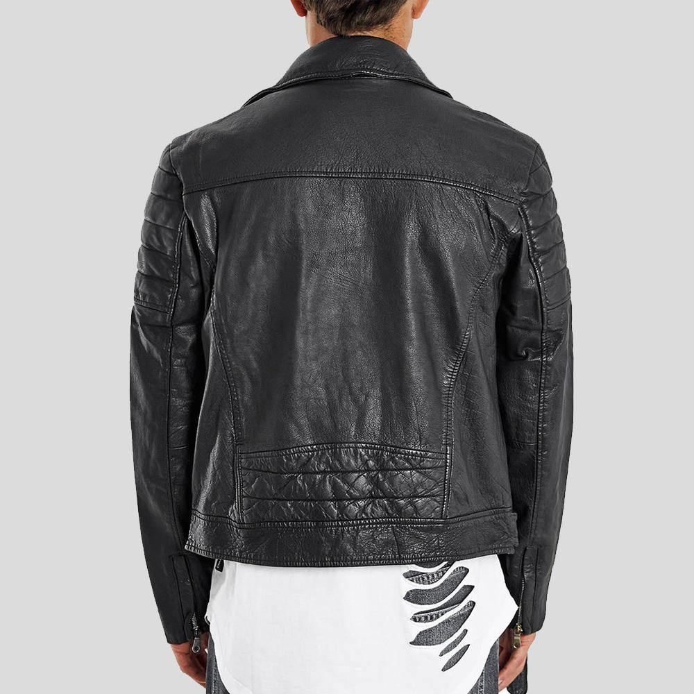 Men’s Alvin Black Biker Quilted Leather Jacket | Slim Fit Cycle Racer | Full Grain Apparel