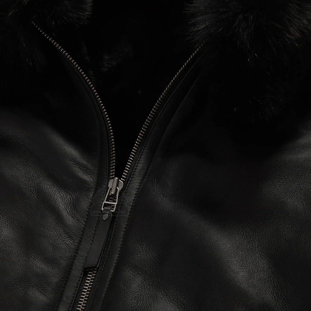 Aviador "Phantom-B3" para hombre | Piel de oveja auténtica negra | Chaqueta bomber de piel de oveja de primera calidad | Prenda de cuero de grano completo