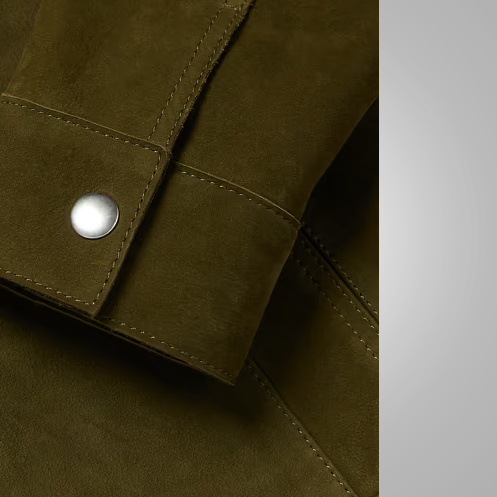 Men’s "Evergreen Heritage" Trucker Jacket | Premium Olive Green Lambskin | Genuine Soft Leather Classic Sport Coat | Full Grain Apparel