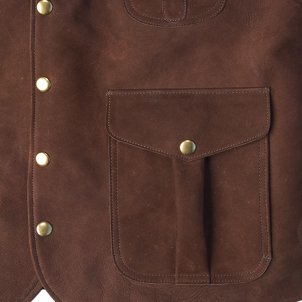 Men’s "Utility Commander" Vest | Premium Brown Grain Leather | Multi-Pocket Tactical Safari Waistcoat | Full Grain Apparel