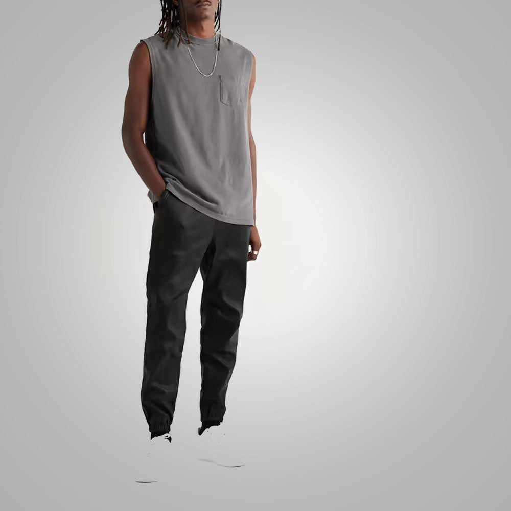 Pantalones Apex de cuero negro para hombre | Piel de oveja prémium | Prenda de grano completo
