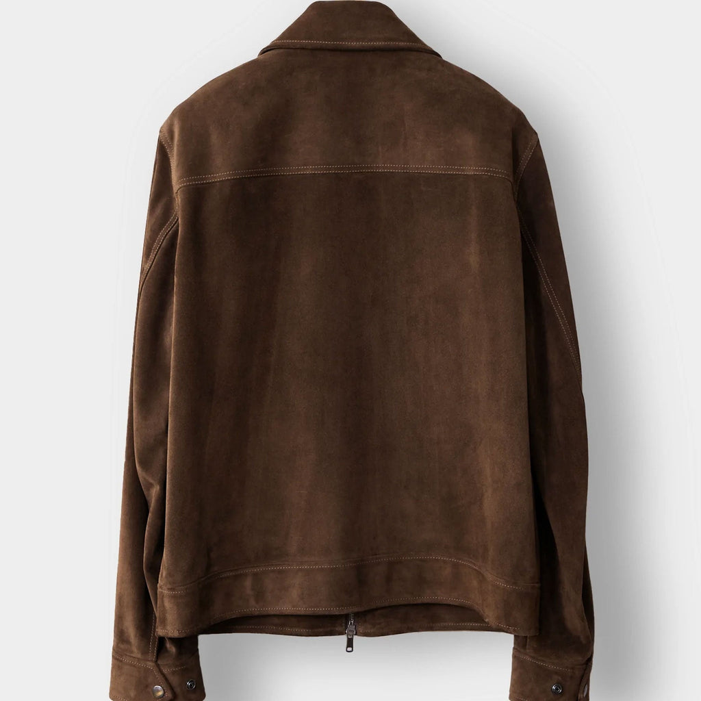 Chaqueta bomber de ante "Sahara Sands" para hombre | Ante de cabra genuino marrón tostado | Aviador clásico acanalado | Prenda de cuero de grano completo