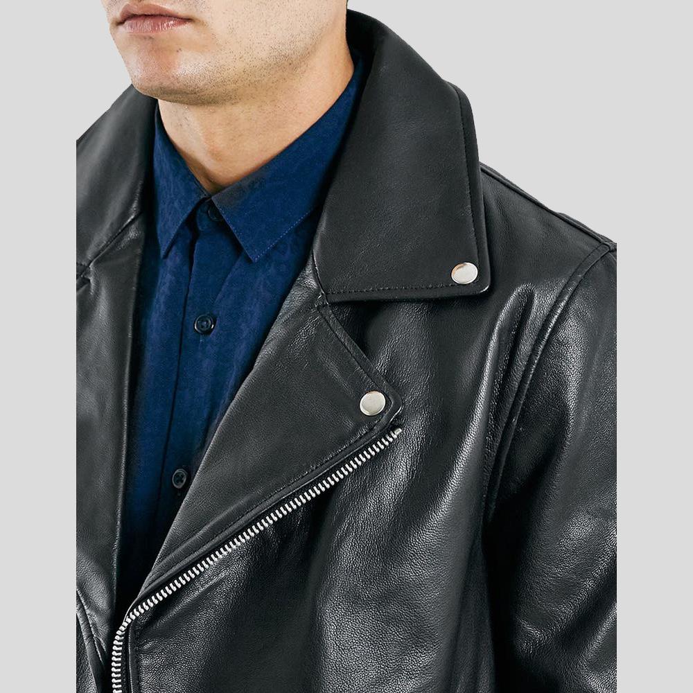 Chaqueta de cuero para motocicleta Barden negra para hombre | Cafe Racer de piel de oveja auténtica | Prenda de grano completo