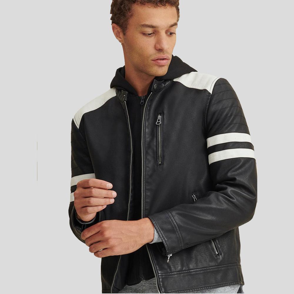 Chaqueta de cuero de motociclista negra Cody para hombre | Ciclista de piel de oveja auténtica | Prenda de cuero plena flor