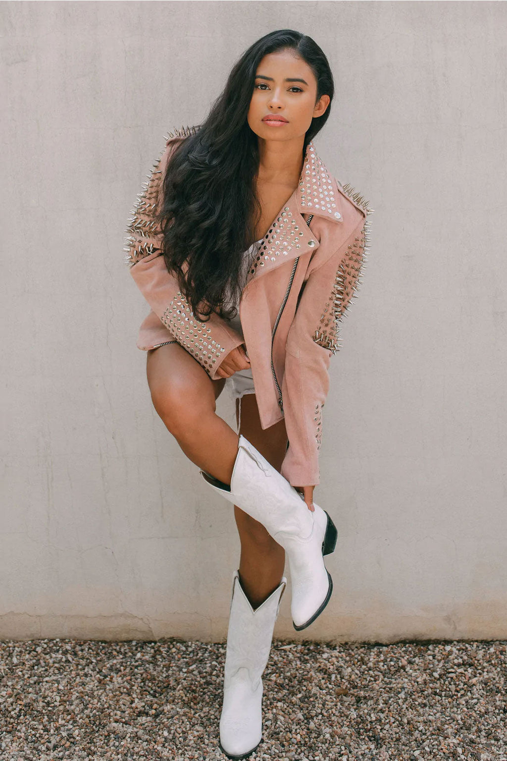 Women’s "Neon Rebel" Moto Jacket | Premium Candy Pink Lambskin | Hand-Set Silver Spikes & Pyramid Studs | Full Grain Apparel