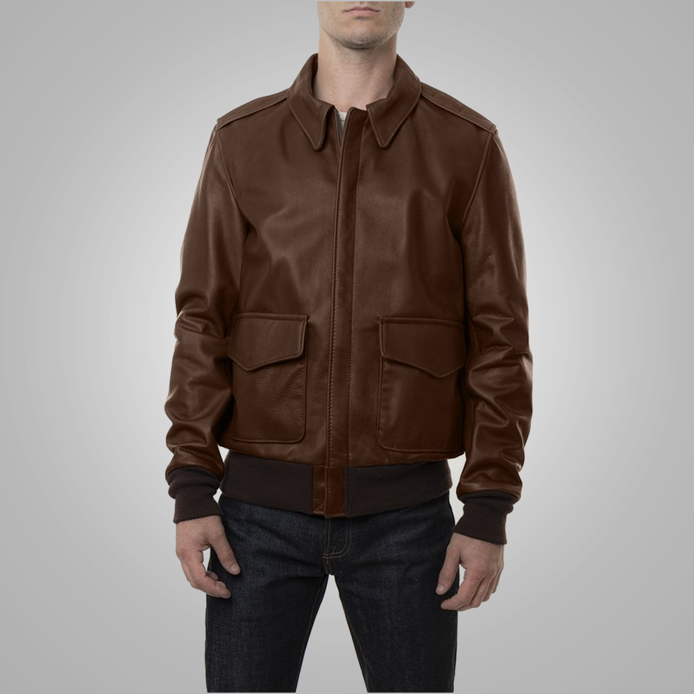 Men’s "Air-Ace" A-2 Flight Jacket | Premium Brown Lambskin | Authentic Military Heritage Bomber | Full Grain Apparel