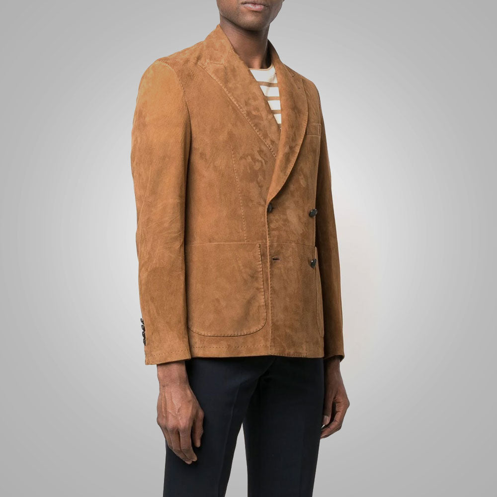 Blazer cruzado para hombre "Grand Haven" | Piel de gamuza de primera calidad | Saco deportivo clásico de seis botones | Prenda de piel plena flor