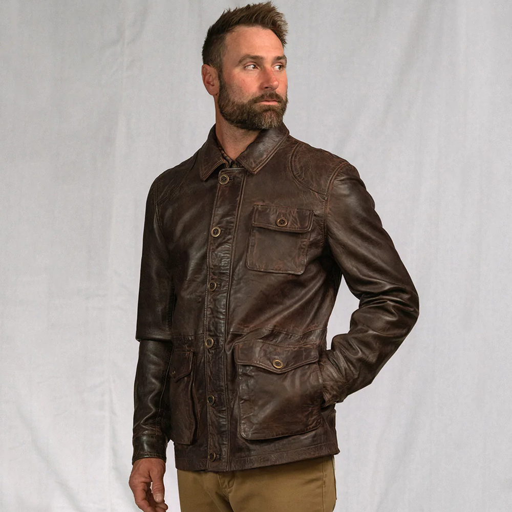 Chaqueta bomber "Aviador de las Alturas" para hombre | Ante marrón claro de primera calidad | Canesú de estilo occidental | Prenda de cuero plena flor