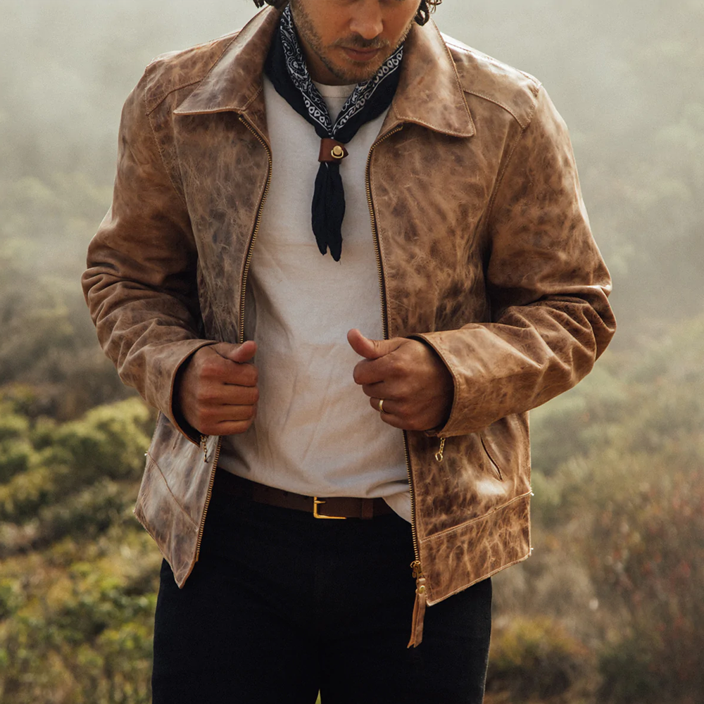 Men’s "Heritage Outpost" Jacket | Premium Brown Real Leather | Vintage Distressed Two-Pocket Field Jacket | Full Grain Apparel