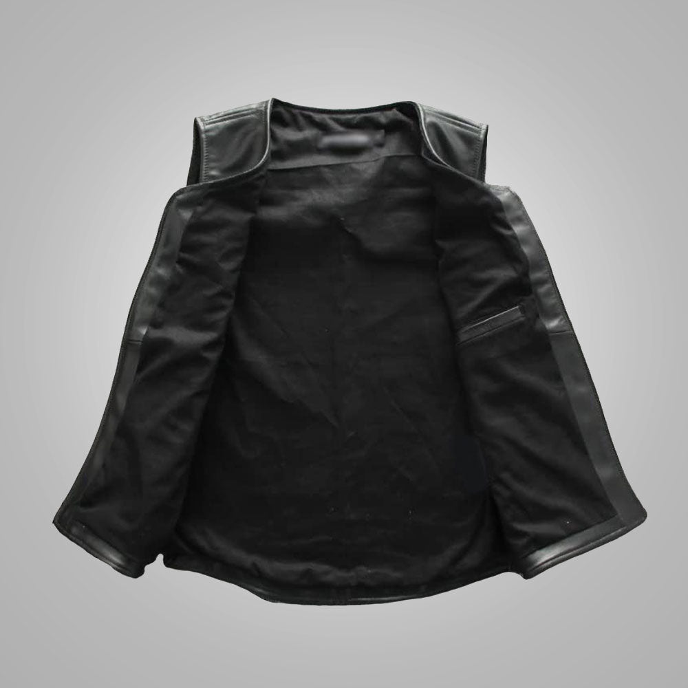 Chaleco Western "Midnight Frontier" para Hombre | Piel de Oveja Negra de Primera Calidad | Chaleco Vaquero de Cuero Genuino con Canesú Occidental | Prenda de Grano Completo