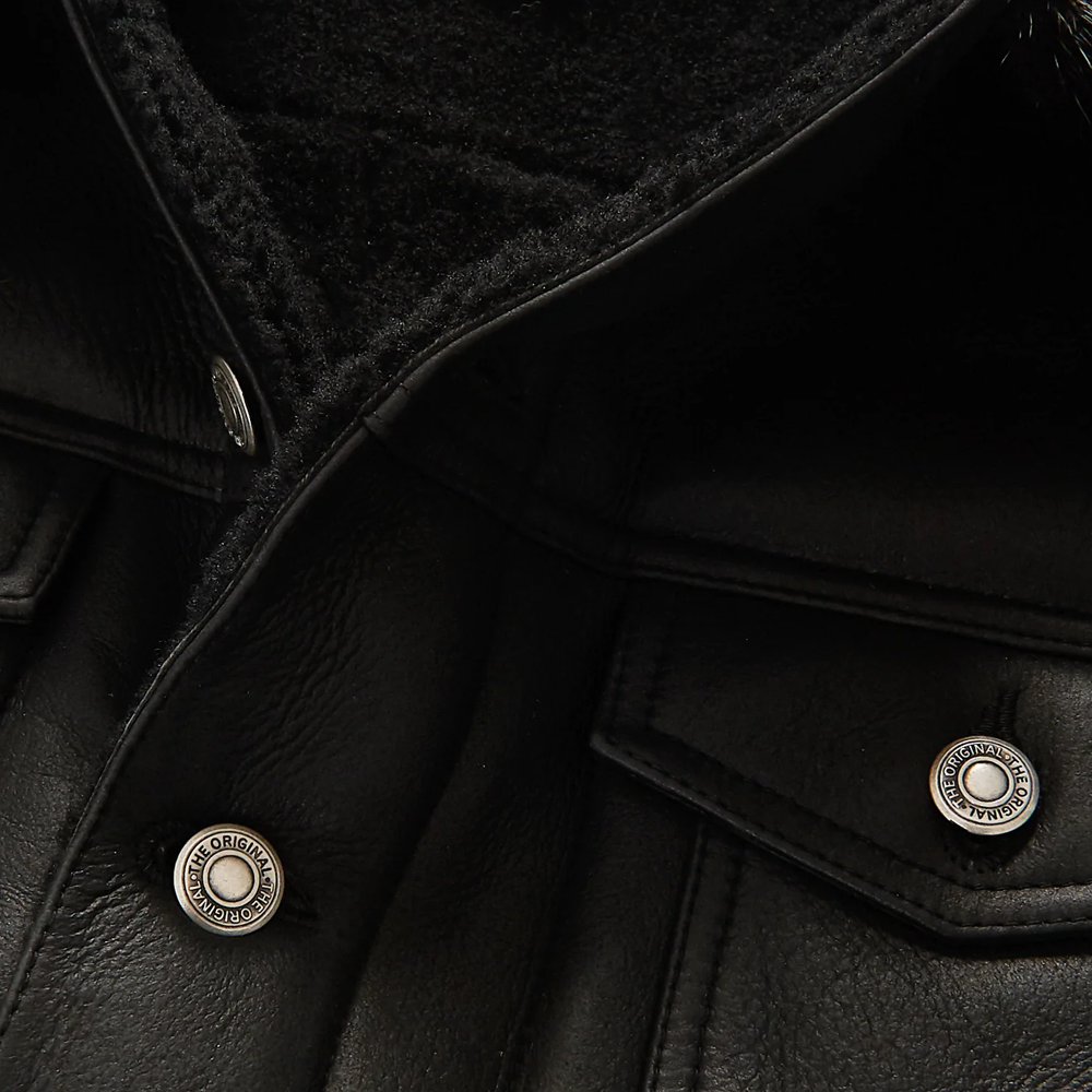Men’s "Midnight-Interceptor" B3 Trucker | Black Premium Real Sheepskin | Shearling-Lined Hybrid Flying Jacket | Full Grain Apparel