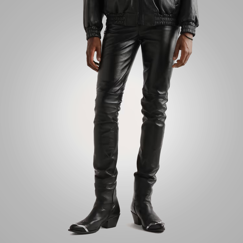 Pantalones vaqueros "Hybrid-Moto" para hombre | Piel de oveja negra premium | Pantalones moteros de cuero genuino de 5 bolsillos | Prenda de piel de grano completo