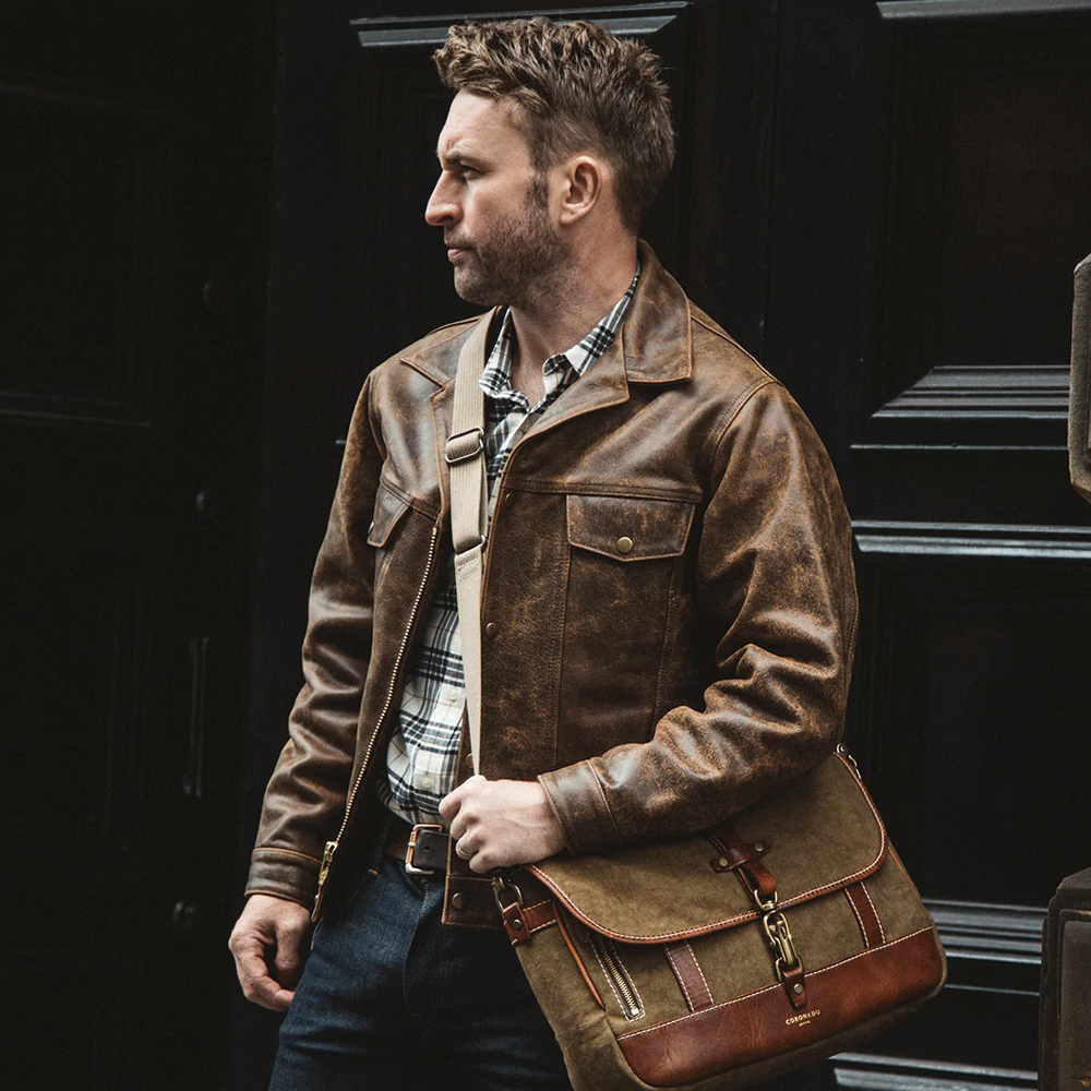 Men’s "Shadow Expedition" Field Jacket | Premium Brown Distressed Leather | Authentic Four-Pocket Military Utility | Full Grain Apparel