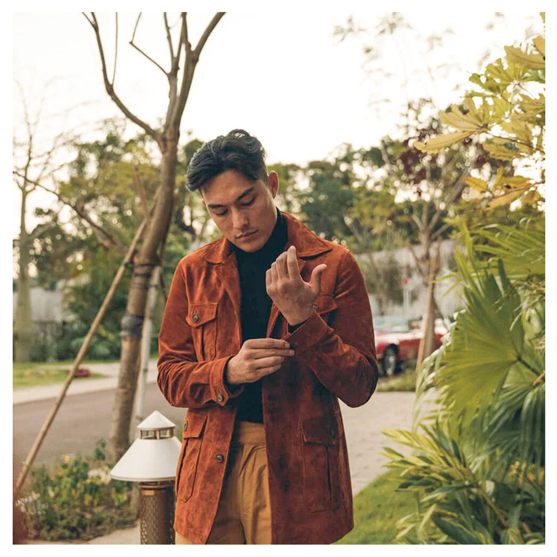 Men’s "Sandstone" Hybrid Jacket | Cream & Brown Dual-Texture Suede | Bomber-Trucker Fusion | Full Grain Apparel