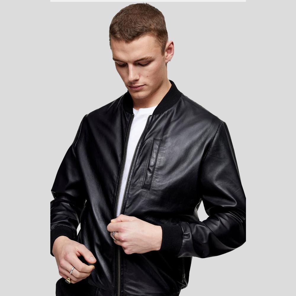 Men’s Oliver Black Bomber Leather Jacket | Classic Flight Pilot Style | Full Grain Apparel